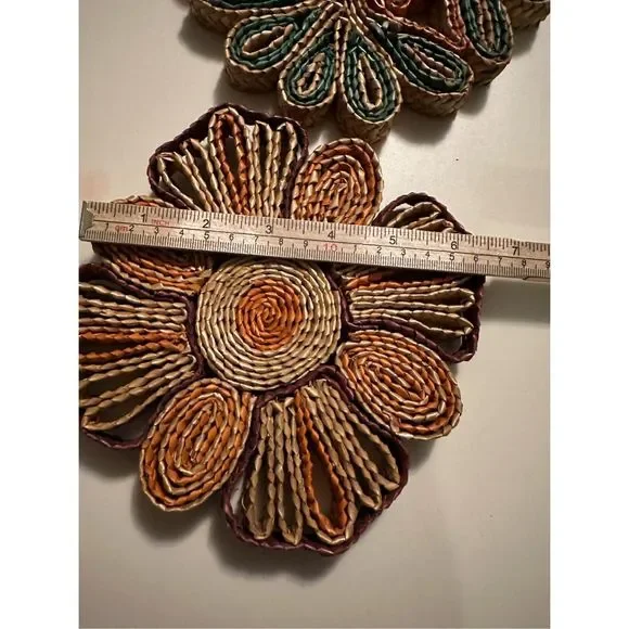 Handcrafted Floral Coasters - Green and Orange - Picture 4 of 8